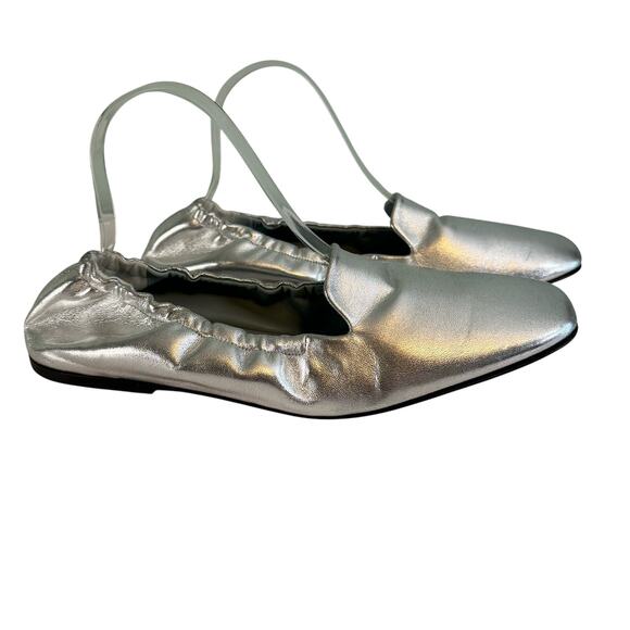 Aera Ballet Flat Shoes Size 41 US 11 Silver Metallic Vegan Square Toe Italy NWOT - Picture 1 of 10